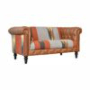 Mixed Durrie & Leather Sofa | Textured Upholstery | Artisan Living Room Seating