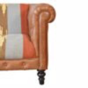 Mixed Durrie & Leather Sofa | Textured Upholstery | Artisan Living Room Seating