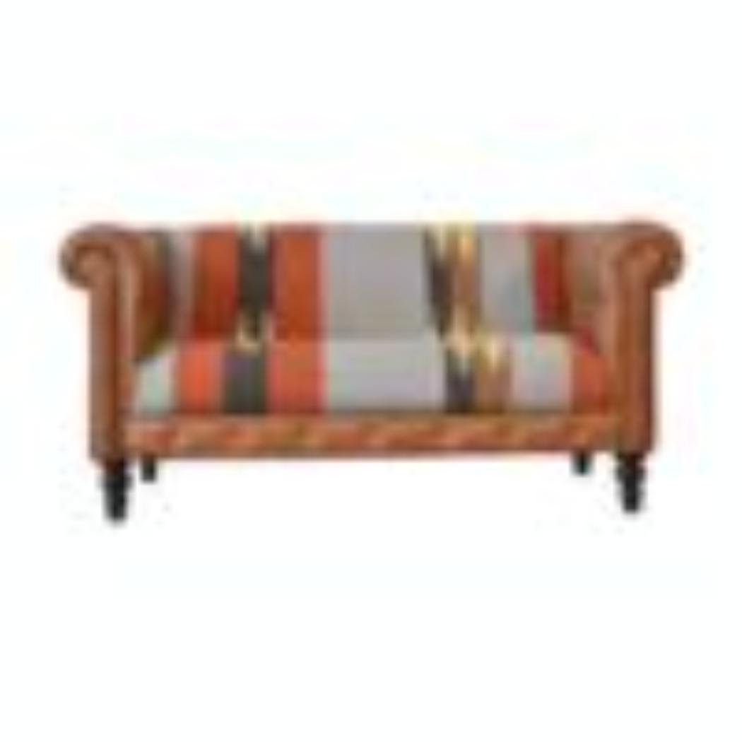Mixed Durrie & Leather Sofa | Textured Upholstery | Artisan Living Room Seating