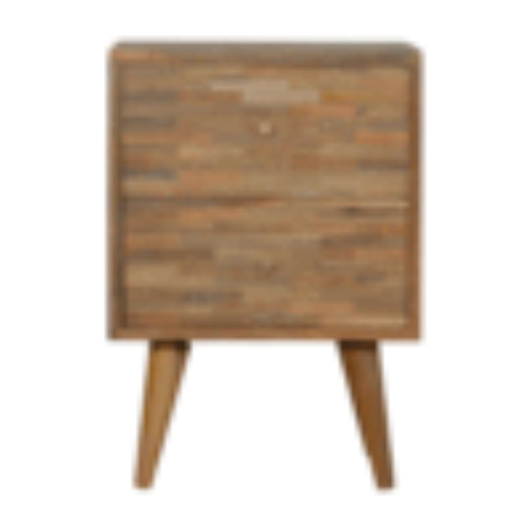 Mixed Finish Bedside Table | Solid Mango Wood | Handcrafted Pattern | Bedroom Storage
