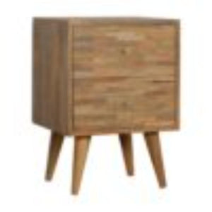 Mixed Finish Bedside Table | Solid Mango Wood | Handcrafted Pattern | Bedroom Storage
