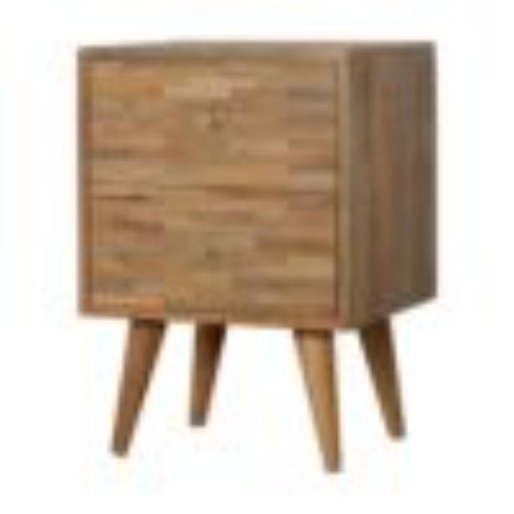 Mixed Finish Bedside Table | Solid Mango Wood | Handcrafted Pattern | Bedroom Storage