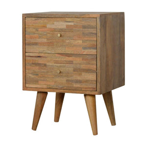 Mixed Finish Bedside Table | Solid Mango Wood | Handcrafted Pattern | Bedroom Storage
