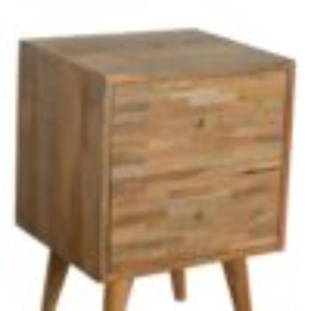 Mixed Finish Bedside Table | Solid Mango Wood | Handcrafted Pattern | Bedroom Storage