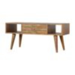 Mixed Finish Coffee Table | Solid Mango Wood | Handcrafted Pattern | Living Room Centrepiece