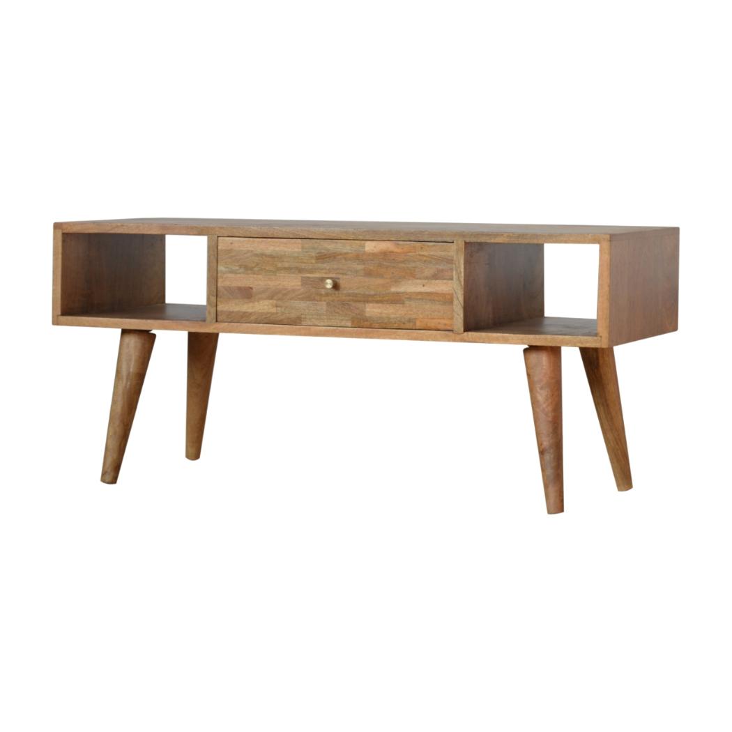 Mixed Finish Coffee Table | Solid Mango Wood | Handcrafted Pattern | Living Room Centrepiece