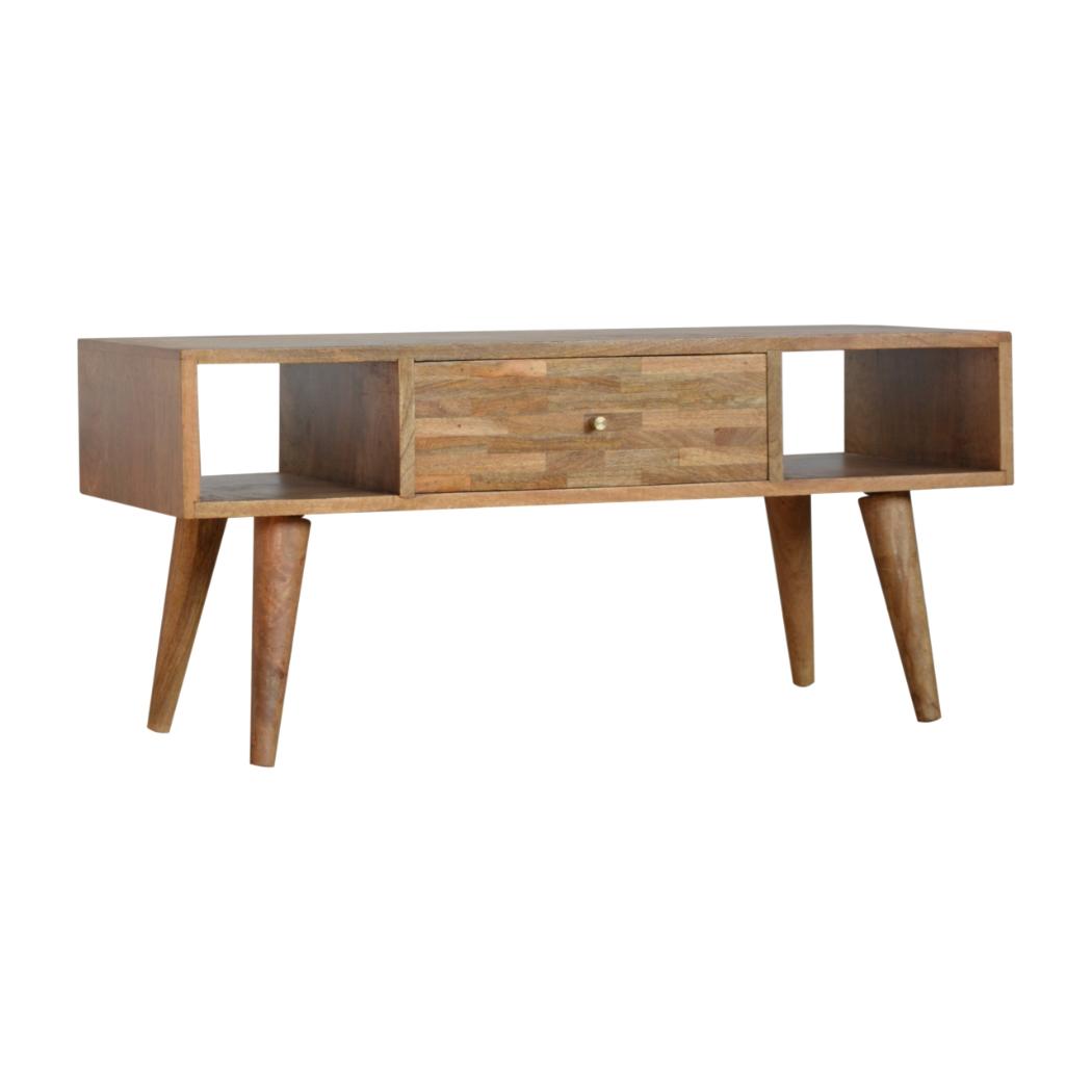 Mixed Finish Coffee Table | Solid Mango Wood | Handcrafted Pattern | Living Room Centrepiece
