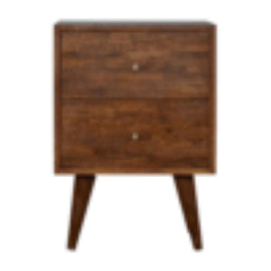 Mixed Pattern Bedside Table | Solid Mango Wood | Chestnut Finish | Artisan Nightstand