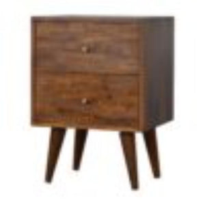 Mixed Pattern Bedside Table | Solid Mango Wood | Chestnut Finish | Artisan Nightstand