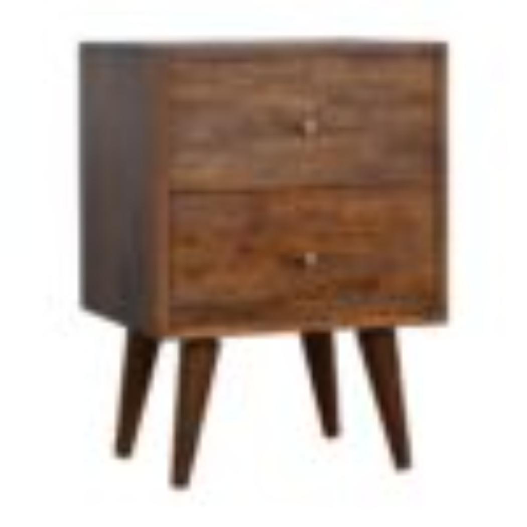 Mixed Pattern Bedside Table | Solid Mango Wood | Chestnut Finish | Artisan Nightstand