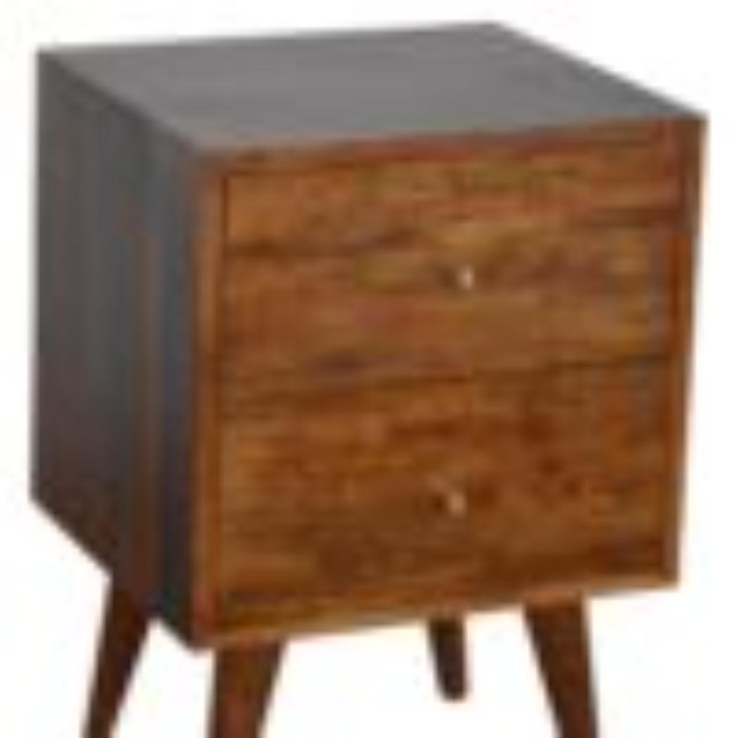 Mixed Pattern Bedside Table | Solid Mango Wood | Chestnut Finish | Artisan Nightstand