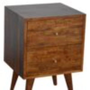 Mixed Pattern Bedside Table | Solid Mango Wood | Chestnut Finish | Artisan Nightstand