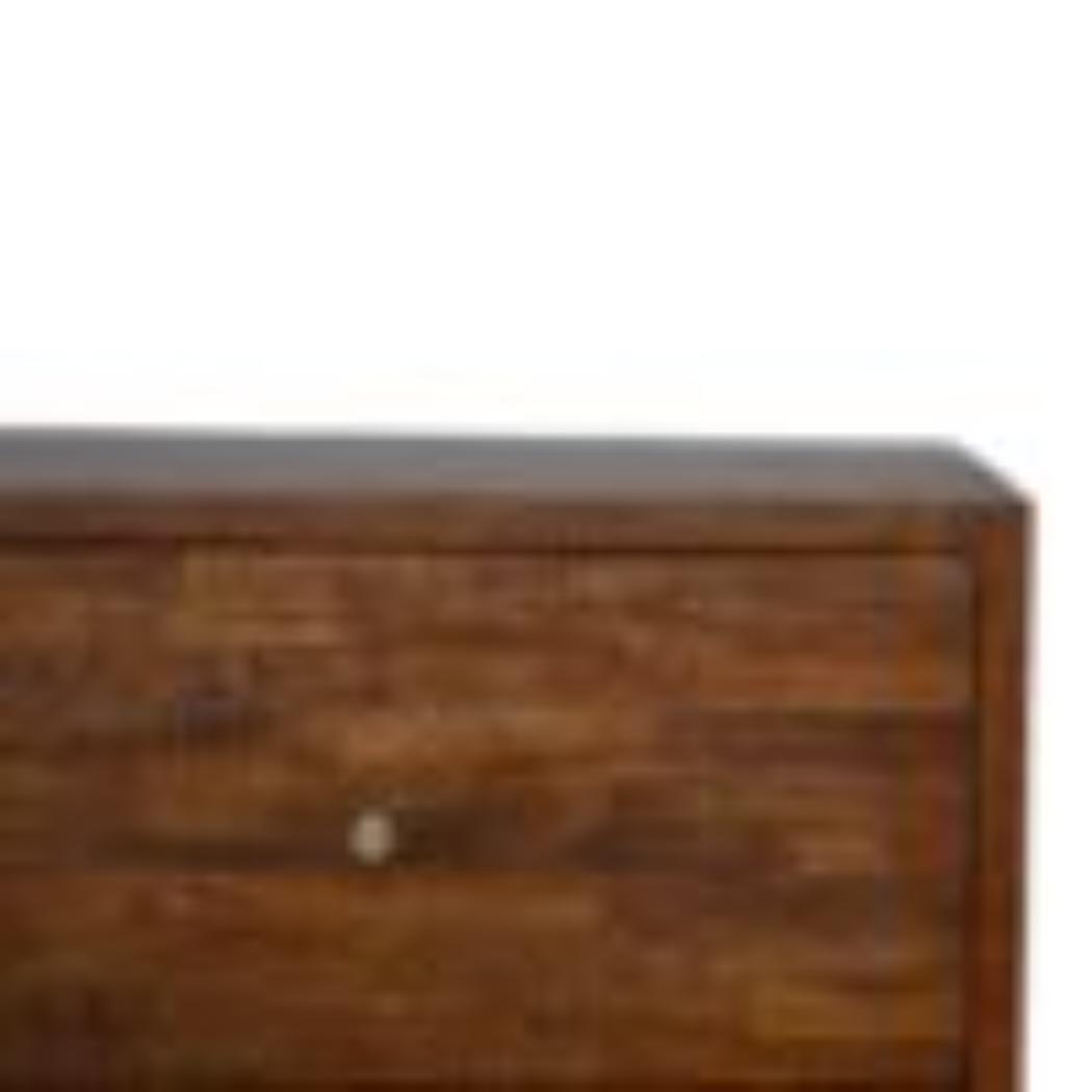 Mixed Pattern Bedside Table | Solid Mango Wood | Chestnut Finish | Artisan Nightstand