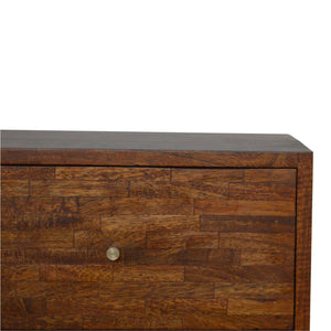 Mixed Pattern Bedside Table | Solid Mango Wood | Chestnut Finish | Artisan Nightstand