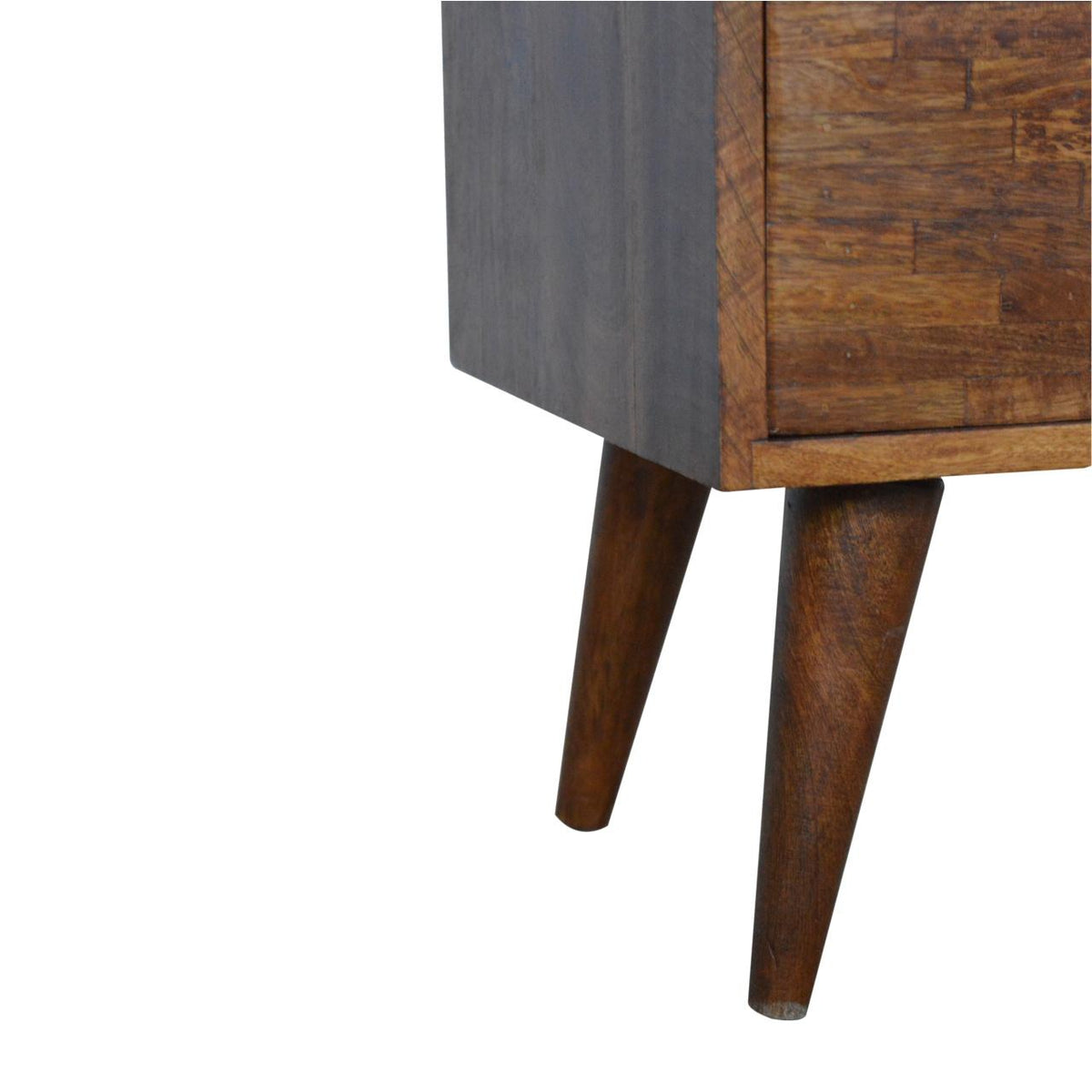 Mixed Pattern Bedside Table | Solid Mango Wood | Chestnut Finish | Artisan Nightstand