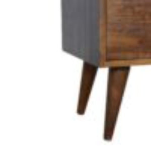Mixed Pattern Bedside Table | Solid Mango Wood | Chestnut Finish | Artisan Nightstand