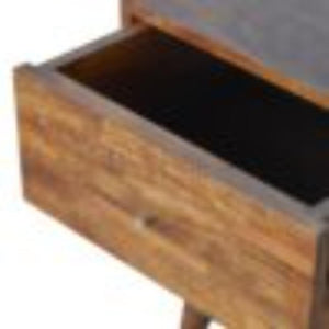 Mixed Pattern Bedside Table | Solid Mango Wood | Chestnut Finish | Artisan Nightstand