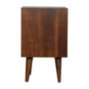 Mixed Pattern Bedside Table | Solid Mango Wood | Chestnut Finish | Artisan Nightstand