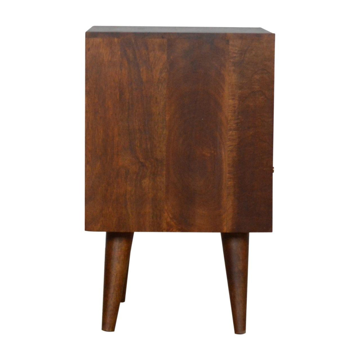 Mixed Pattern Bedside Table | Solid Mango Wood | Chestnut Finish | Artisan Nightstand