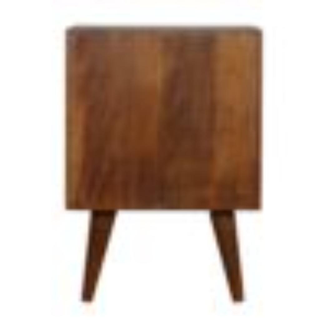 Mixed Pattern Bedside Table | Solid Mango Wood | Chestnut Finish | Artisan Nightstand