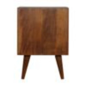 Mixed Pattern Bedside Table | Solid Mango Wood | Chestnut Finish | Artisan Nightstand
