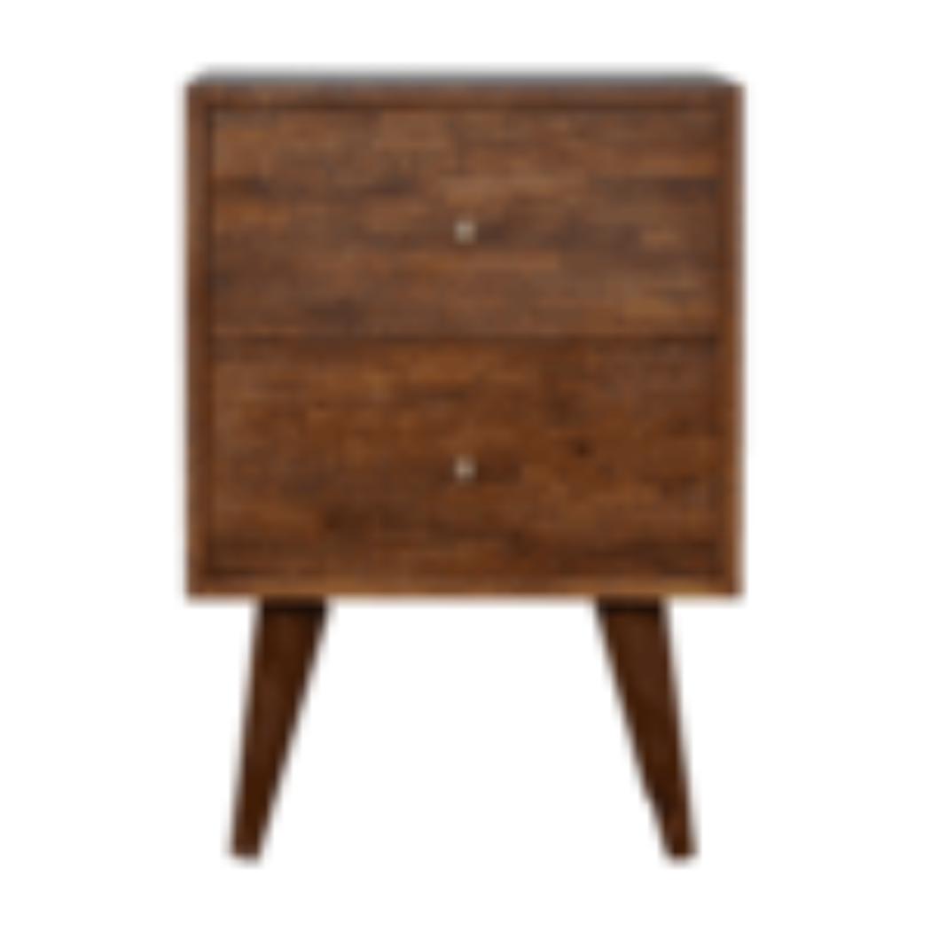 Mixed Pattern Bedside Table | Solid Mango Wood | Chestnut Finish | Artisan Nightstand
