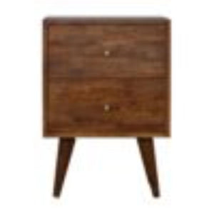 Mixed Pattern Bedside Table | Solid Mango Wood | Chestnut Finish | Artisan Nightstand