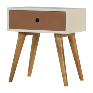 Mocha and White Mango Wood Bedside Table | 1 Drawer