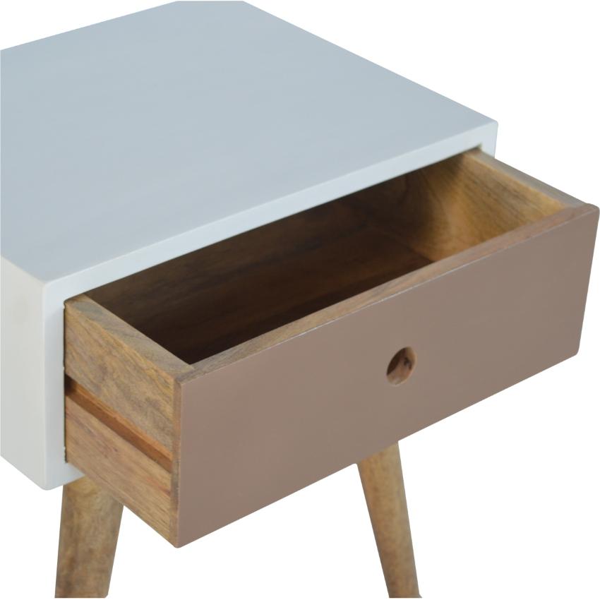 Mocha and White Mango Wood Bedside Table | 1 Drawer