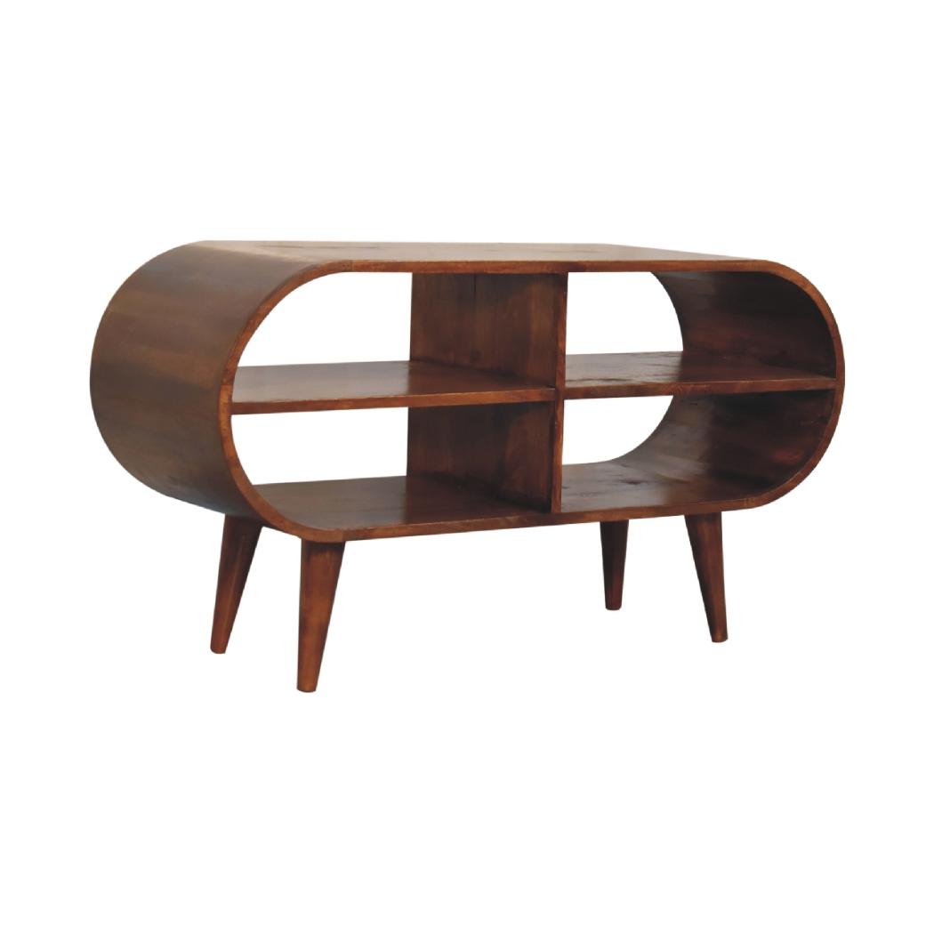 Moda Chestnut Open Media Unit | Solid Mango Wood | 4 Shelf TV & Display Storage