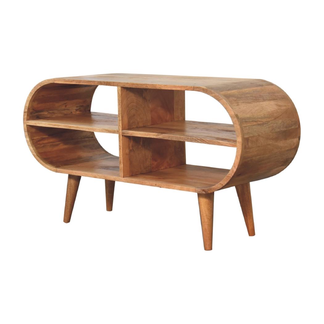 Moda Oak-Ish Open Media Unit | Solid Mango Wood | 4 Shelf TV & Display Storage