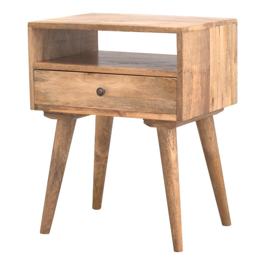 Modern Mango Wood Bedside Table | Open Shelf | 1 Drawer