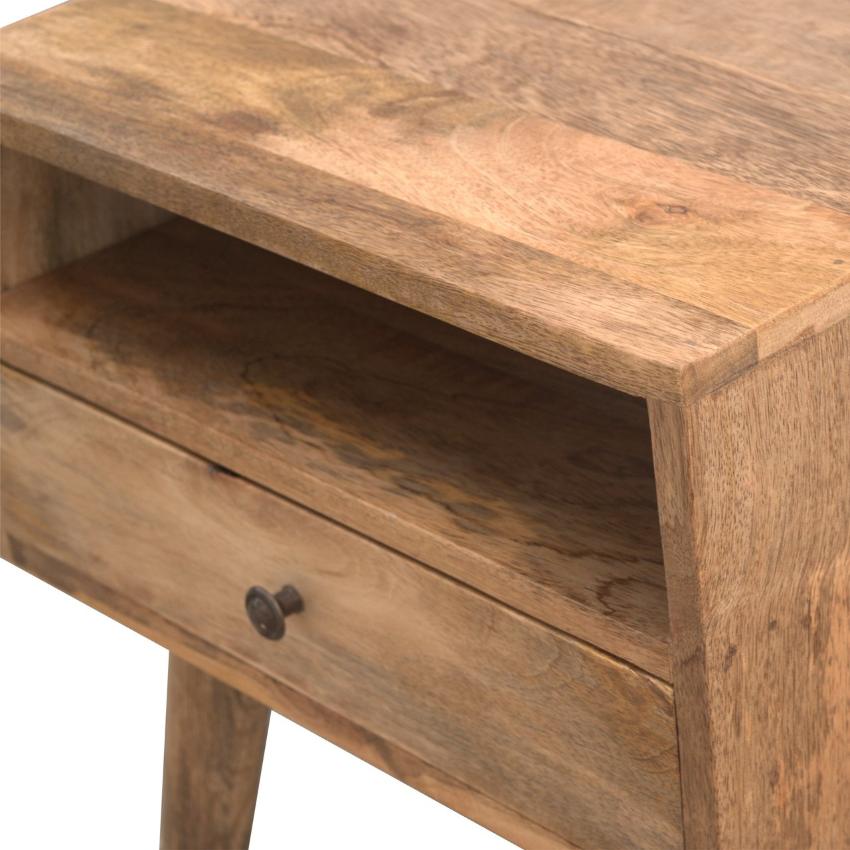 Modern Mango Wood Bedside Table | Open Shelf | 1 Drawer