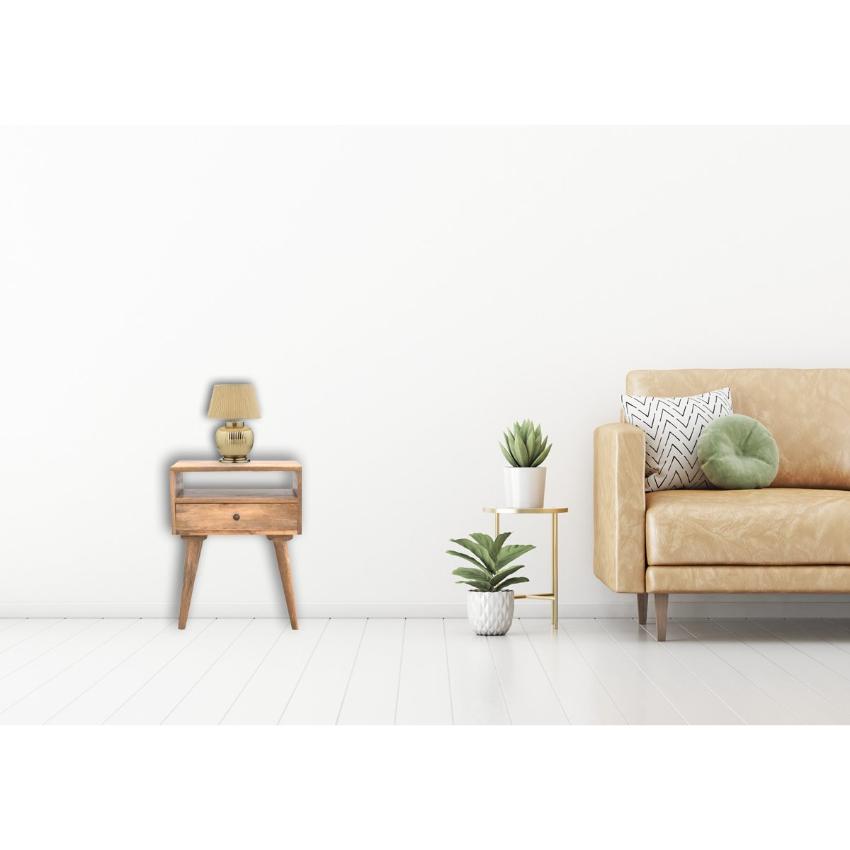 Modern Mango Wood Bedside Table | Open Shelf | 1 Drawer