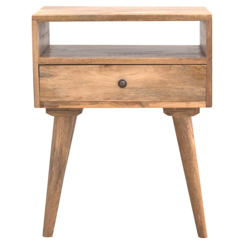 Modern Mango Wood Bedside Table | Open Shelf | 1 Drawer