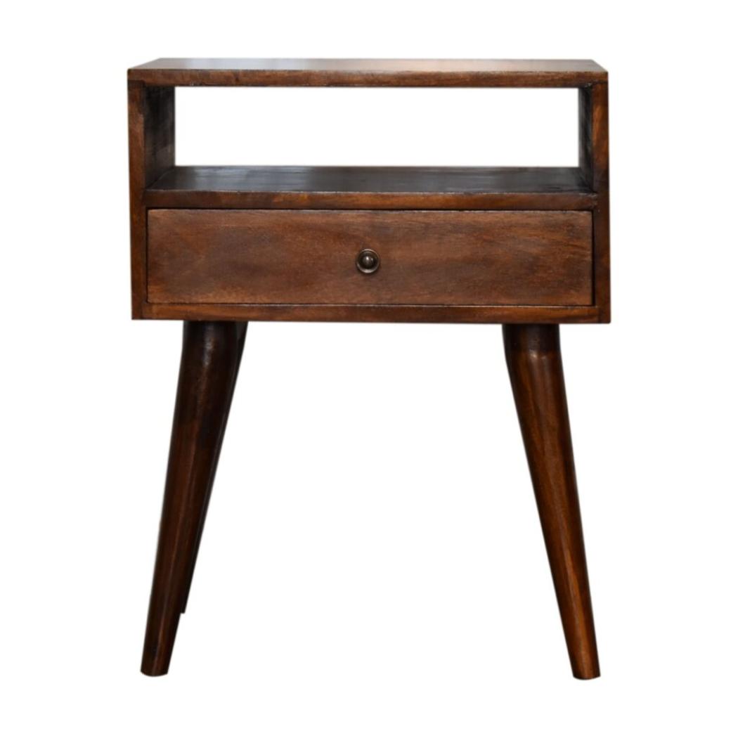 Modern Solid Wood Bedside Table | Chestnut Finish | Natural Timber Storage