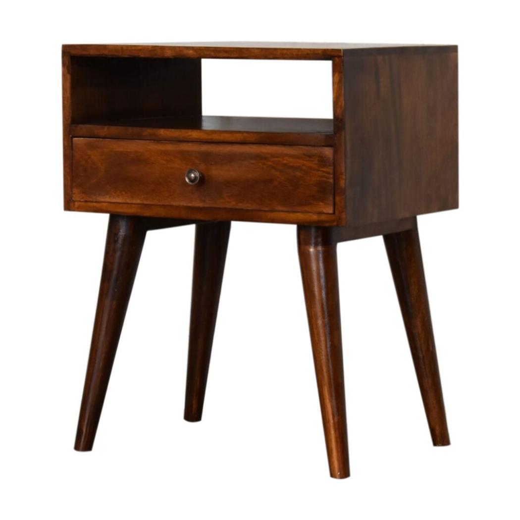 Modern Solid Wood Bedside Table | Chestnut Finish | Natural Timber Storage