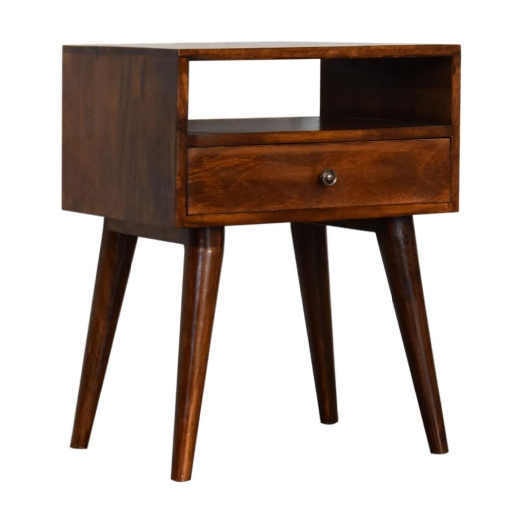 Modern Solid Wood Bedside Table | Chestnut Finish | Natural Timber Storage