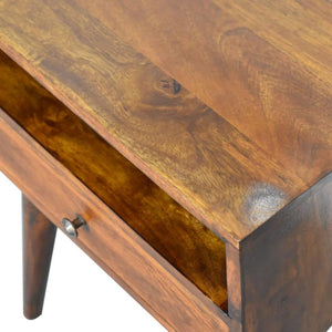 Modern Solid Wood Bedside Table | Chestnut Finish | Natural Timber Storage