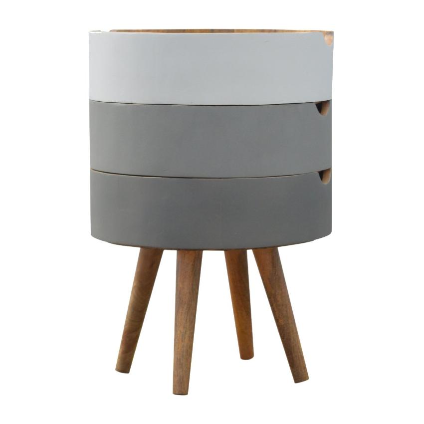 Modular Mango Wood Bedside Table | Grey & White 3-Drawer Design