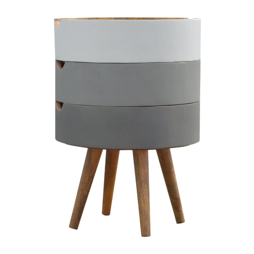 Modular Mango Wood Bedside Table | Grey & White 3-Drawer Design