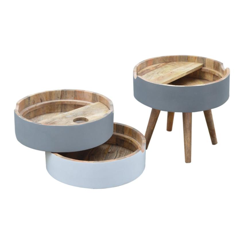 Modular Mango Wood Bedside Table | Grey & White 3-Drawer Design