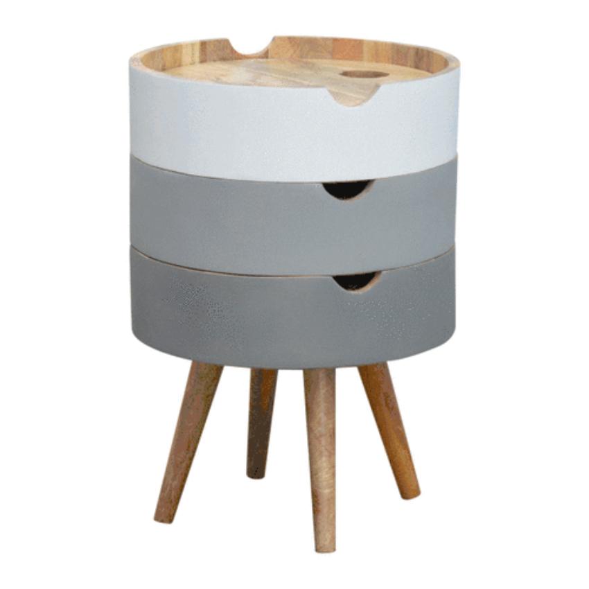 Modular Mango Wood Bedside Table | Grey & White 3-Drawer Design