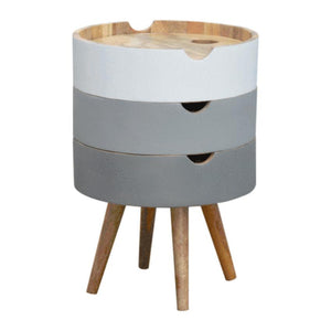 Modular Mango Wood Bedside Table | Grey & White 3-Drawer Design