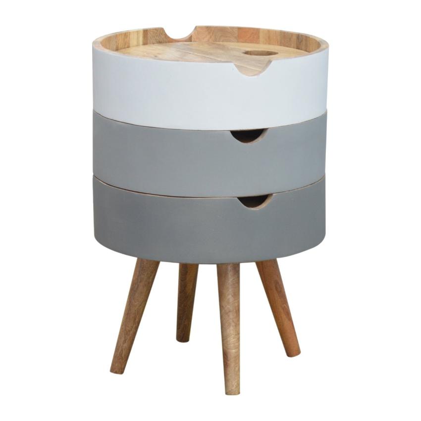Modular Mango Wood Bedside Table | Grey & White 3-Drawer Design