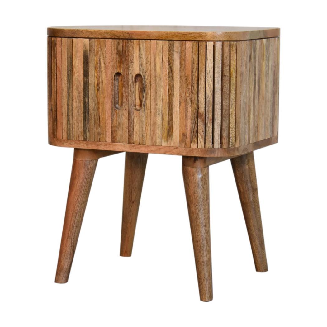 Mokka Patterned Bedside Table | Solid Mango Wood | Oak Finish | 2 Drawers