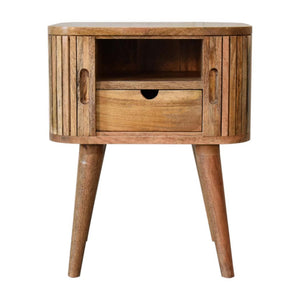 Mokka Patterned Bedside Table | Solid Mango Wood | Oak Finish | 2 Drawers