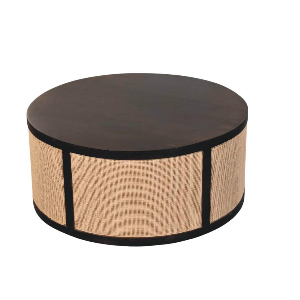 Monaco Round Rattan Coffee Table | Solid Mango Wood | Natural Cane | Woven Living Room Centrepiece