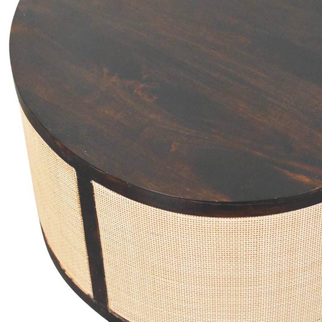 Monaco Round Rattan Coffee Table | Solid Mango Wood | Natural Cane | Woven Living Room Centrepiece