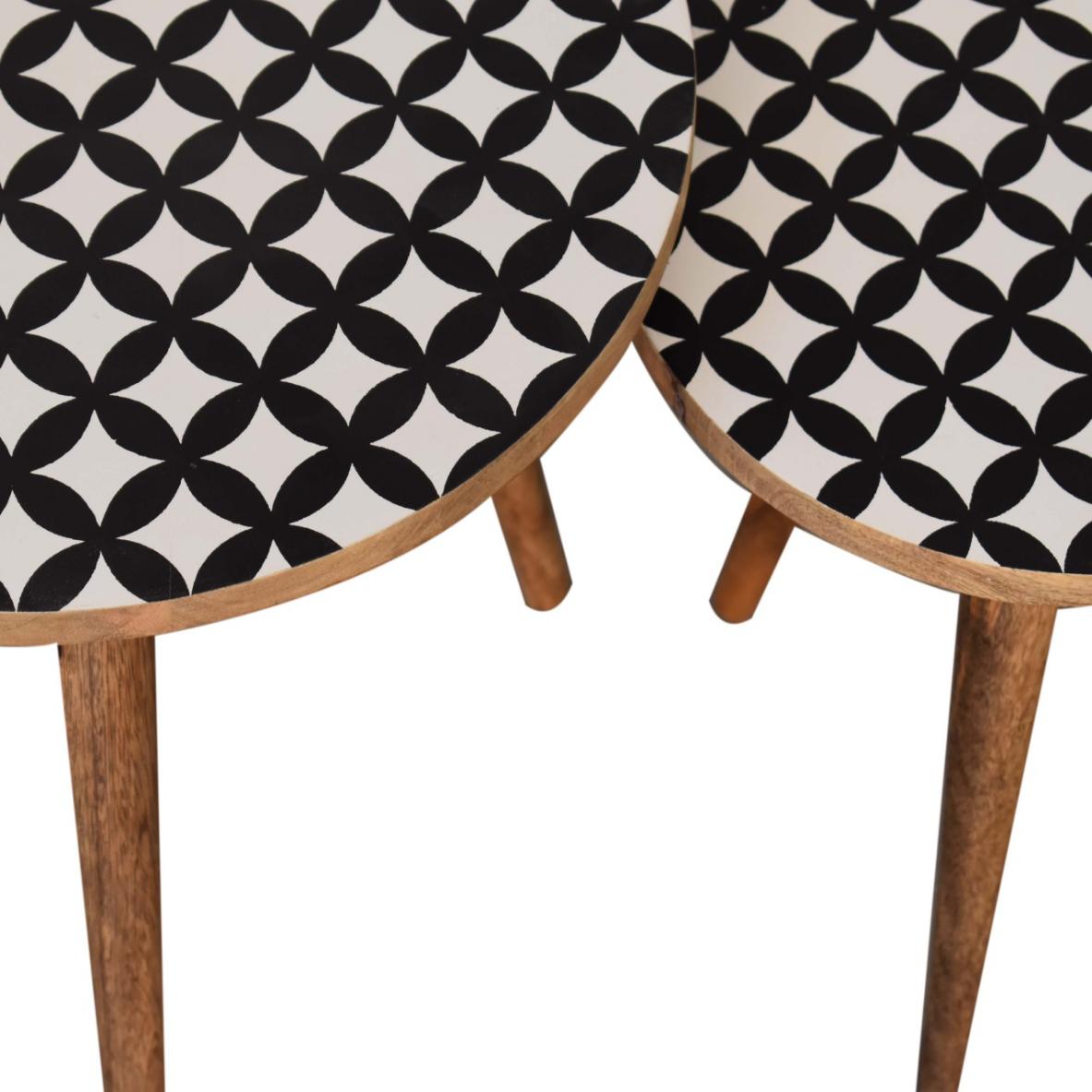 Monochrome End Table | Black & White Accent Design | Compact Side Table